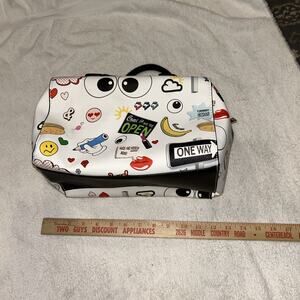 Dream Control Faux Leather White Bag Street Signs Graphic Emoji Cartoon New